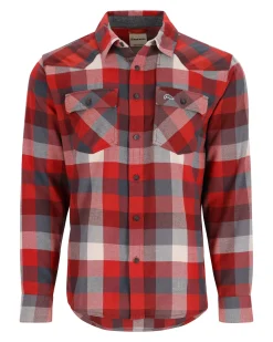 Discount Simms Fishing Men's Santee Flannel Auburn Red/Slate Buffalo Check